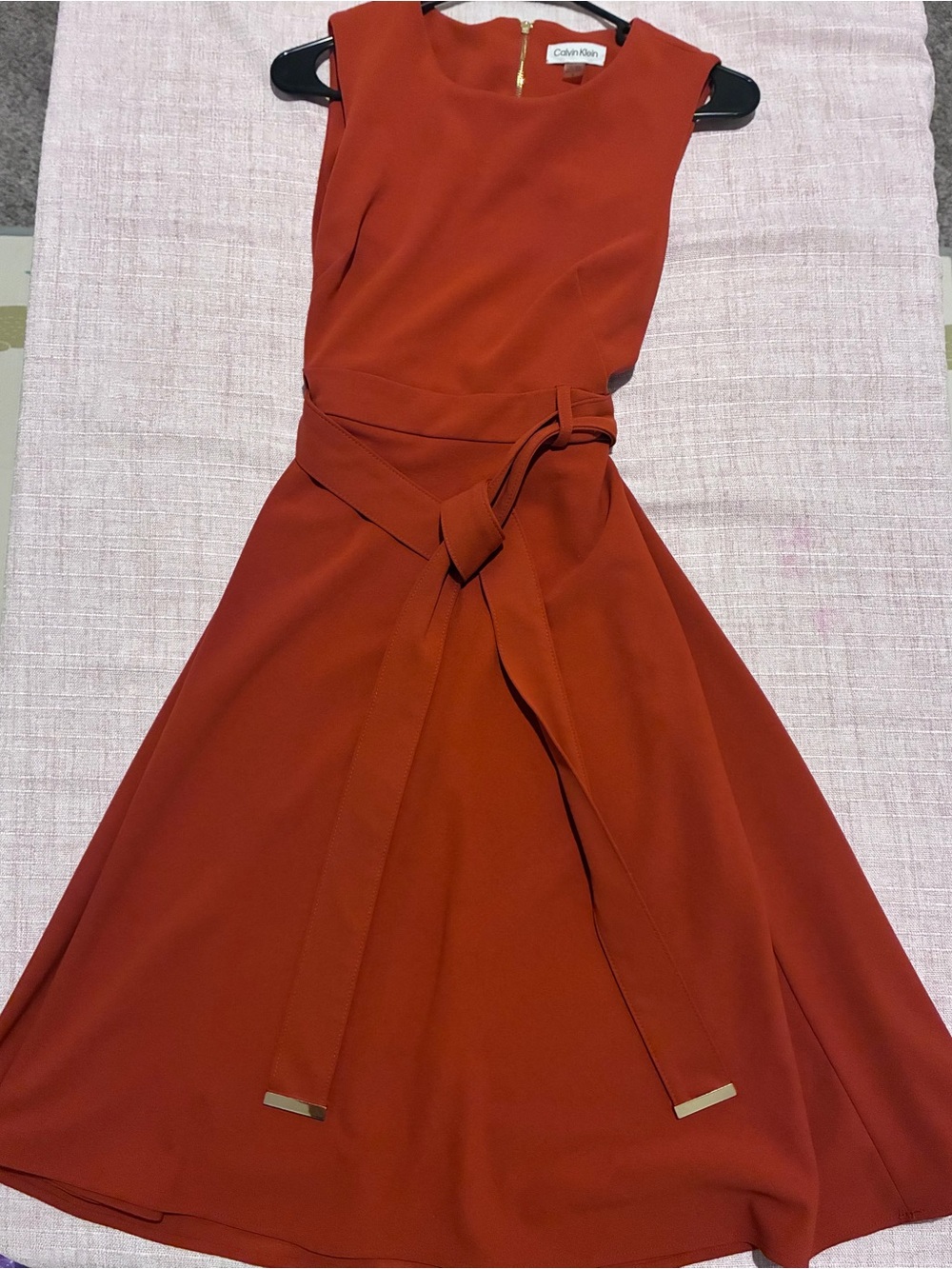 Calvin Klein Burnt Orange Sleeveless Belted Dress 10